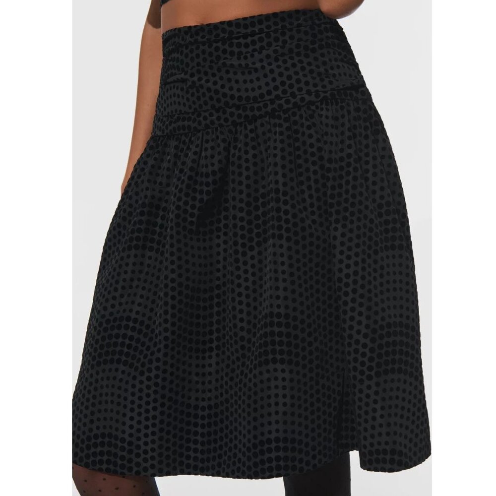 Anthropologie Maeve Taffeta Dot Midi Skirt Black Size 0